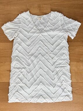 Anthropologie Porridge Marcelle Textured Shift Dress White Chevron Fringe Small